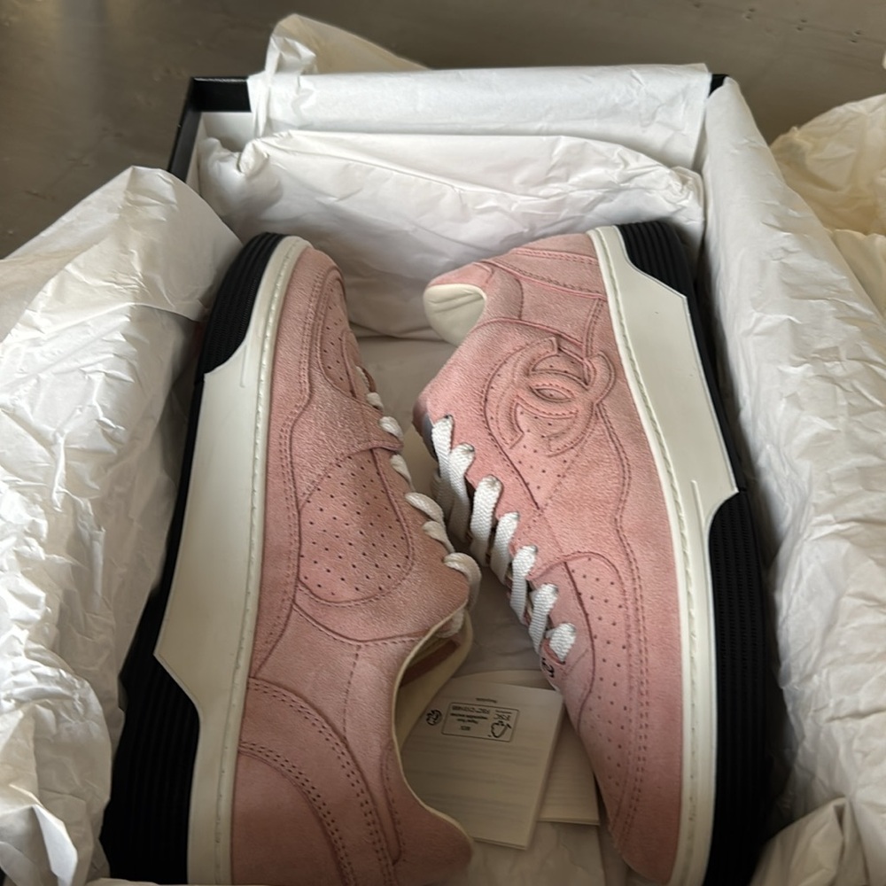 Chanel pink suede trainer sneaker flat s 38.5 - Picture 11 of 11